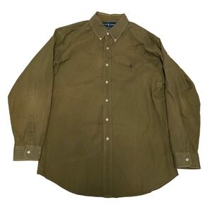 Vtg Men's Ralph Lauren Classic Fit Pony Logo Green Button Up Cotton Shirt XL